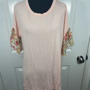 E Luna Floral Sleeve Light Pink Women's  Blouse Top Size L CB-